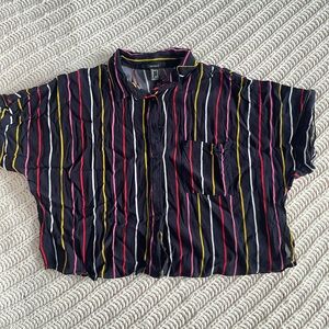 Cropped Strip pattern button down blouse